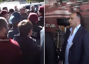 Ցուցարարները քաշել-պատռել են Շահրամանյանի աշխատակազմի աշխատակցի կոստյումը