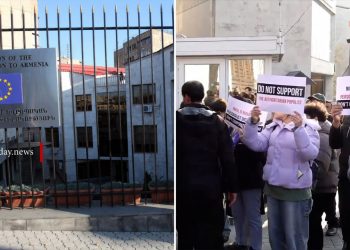 «Հայաստանում ավտորիտար ռեժիմ է»․ բռնաճնշումների դեմ ակցիա՝ ԵՄ գրասենյակի առջև
