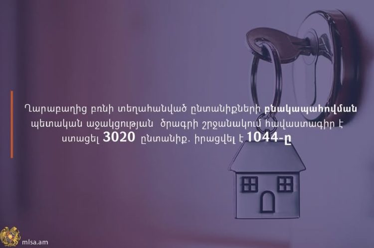 ԼՂ-ից տեղահանված ընտանիքների բնակարանային ապահովման աջակցության ծրագրի շրջանակում հավաստագիր է ստացել 3020 ընտանիք