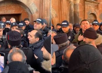 «Կտրիճ, հեռացիր»․ Թալինի քաղաքապետի գլխավորությամբ փորձել են խոչընդոտել քահանայի մուտքը եկեղեցի